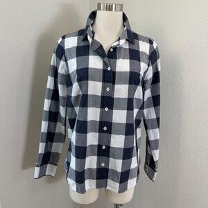 J Crew Womens 12 Navy White Gingham Button Up Shirt Long Sleeve Top Blouse